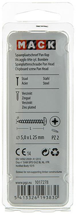 Mack 1017278 - vis pour panneaux d'aggloméré à tête cylindrique plaquée jaune 18 pièces 5,0 x 25 mm | 10 pièces