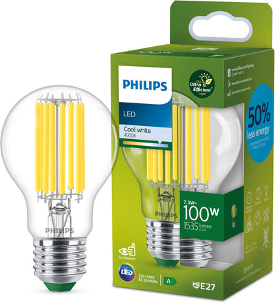 Philips LED Lampe LED ultra efficace Philips transparente - 100 W - E27 - lumière blanc froid