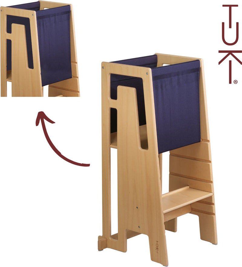 Tuki® découverte toile marine - tour d'apprentissage - tour d'apprentissage montessori - tour d'apprentissage aide de cuisine - tour d'apprentissage - protection antichute 360° - accessoires tour d'apprentissage - marine