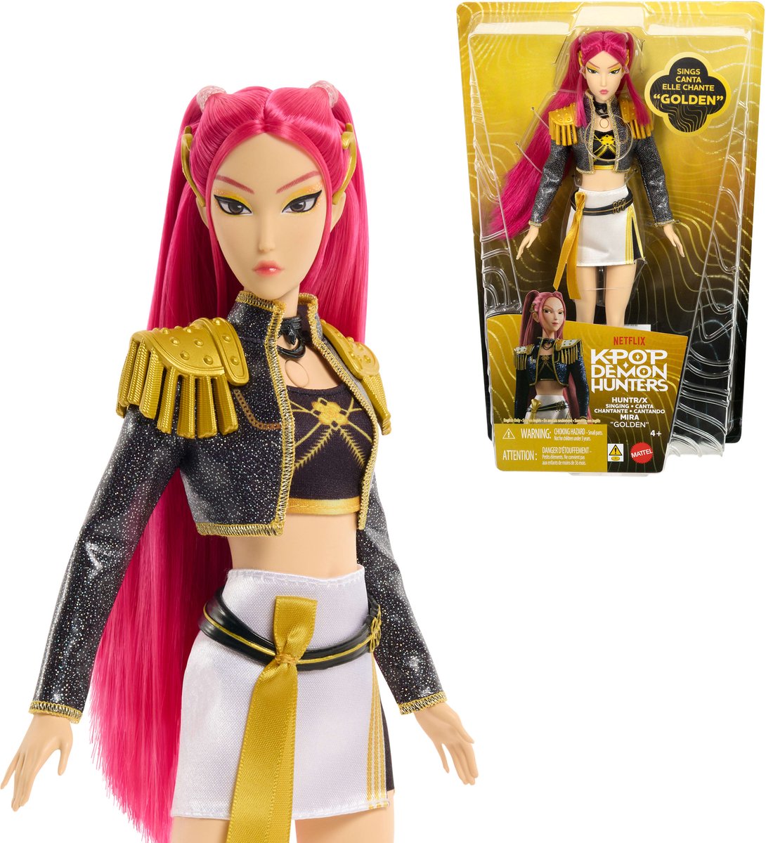 Mattel kpop chasseurs de démons huntr x mira poupée chantante « dorée » en tenue