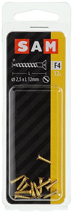 Mack 1019645 - vis à bois tête fraisée laiton 12pcs 2,5 x 12 mm | 10 pièces