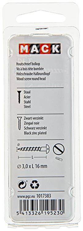 Mack 1017383 - vis à bois tête cylindrique galvanisée noire 20 pcs 3,0 x 16 mm | 10 pièces