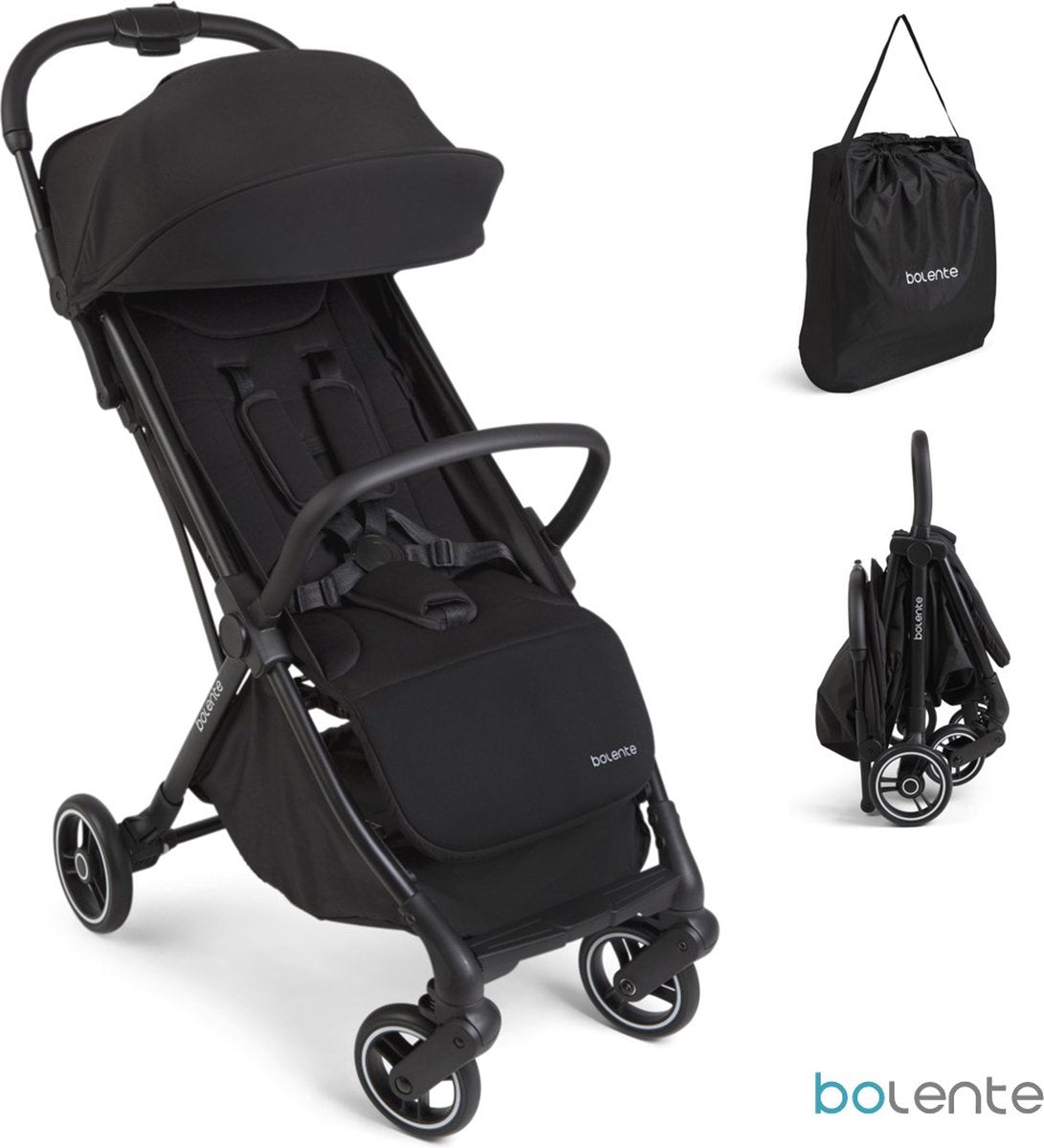 Buggy compact Bolente Beetle noir | petit pliable | léger | buggy de voyage | poussette pliante | poussette | 0 à 4 ans | y compris un sac de transport
