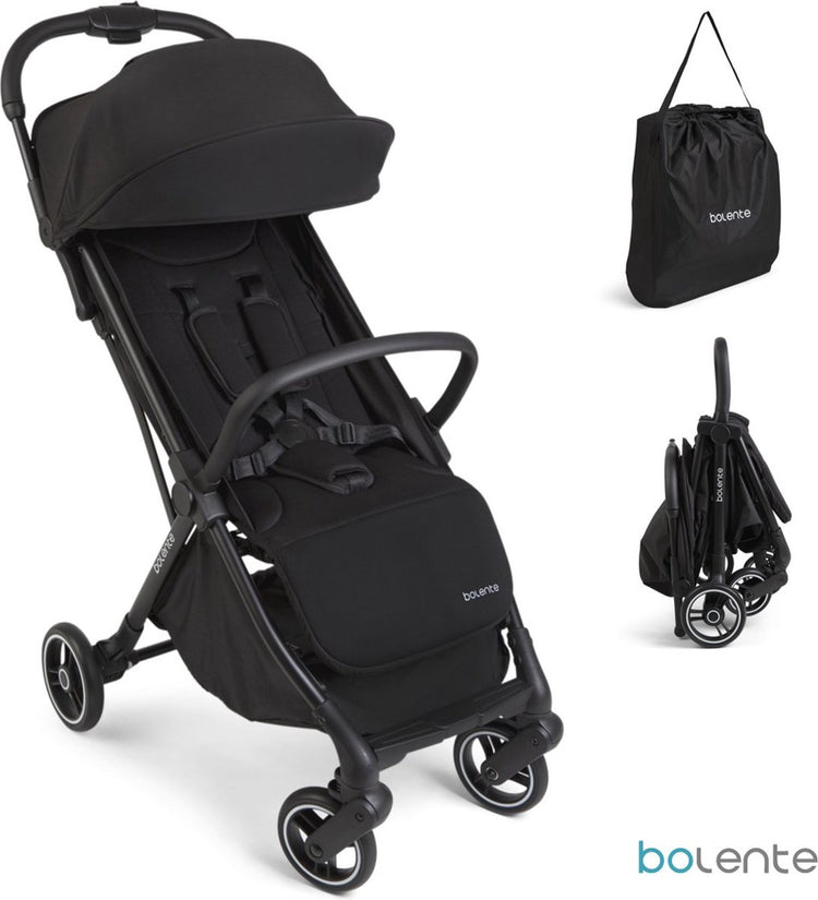 Buggy compact Bolente Beetle noir | petit pliable | léger | buggy de voyage | poussette pliante | poussette | 0 à 4 ans | y compris un sac de transport