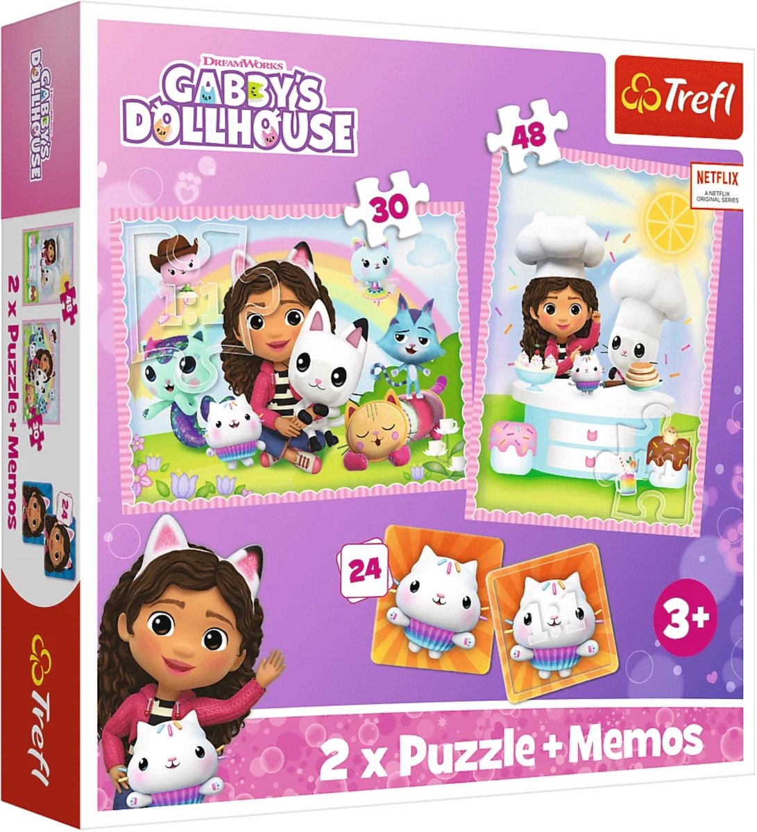 Trefl Gabby's Dollhouse ensemble de puzzles 3-en-1 + mémoire