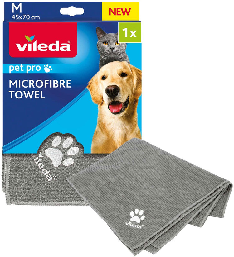 Vileda - serviette pour chiens et chats - taille m - chiffon en microfibre pet pro - absorbant et à séchage rapide