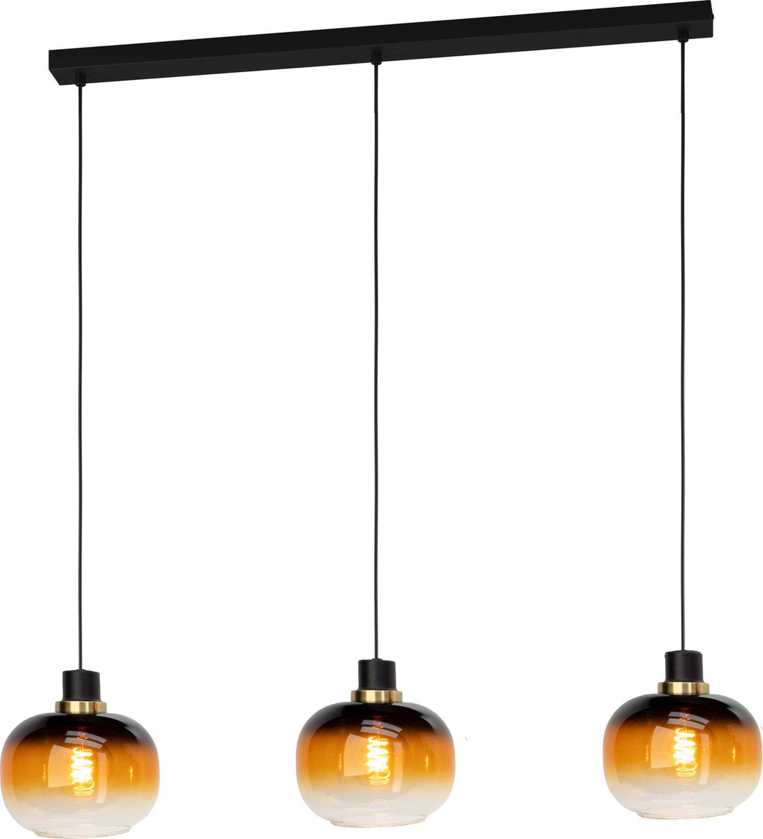 Lampe à suspension Eglo Oilella - e27 - 95 cm - verre ambré - laiton noir