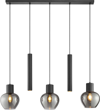 Brilliant ligari - suspension - 5 lumières - faisceau 123 cm - e27 max 3x20w gu10 max 2x10w - fumée noire