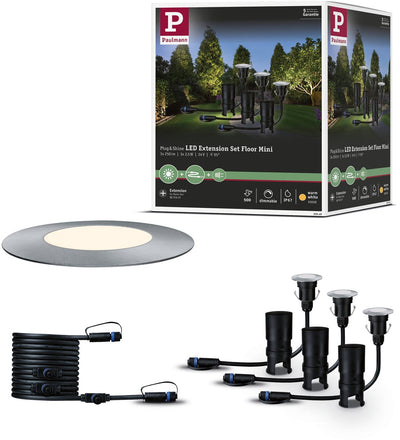 Paulmann Plug Shine LED Spot encastrable au sol Mini kit d'extension IP67 3000K 3x2,5W Argent
