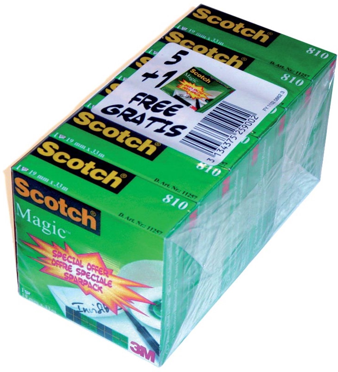 Ruban adhésif Scotch magic tape taille 19 mm x 33 m lot de 6 rouleaux