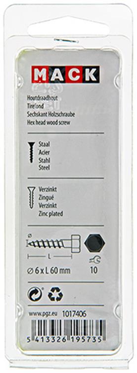 Mack 1017406 - boulon fileté à bois en acier galvanisé 8 pièces 6 x 60 mm | 10 pièces