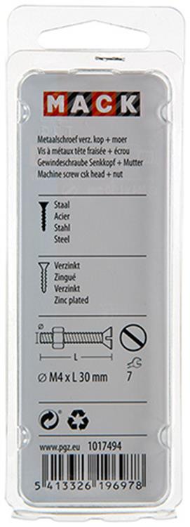 Mack 1017494 - vis à métal galvanisée. tête + écrou plaqué 14pcs m4 x 30 mm | 10 pièces
