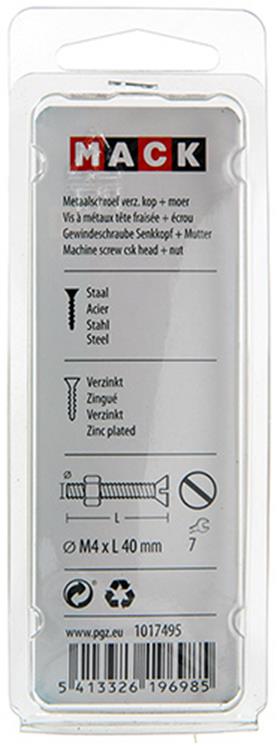 Mack 1017495 - vis à métal galvanisée. tête + écrou plaqué 12pcs m4 x 40mm | 10 pièces