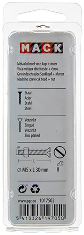 Mack 1017502 - vis à métal galvanisée. tête + écrou plaqué 13pcs m5 x 30 mm | 10 pièces
