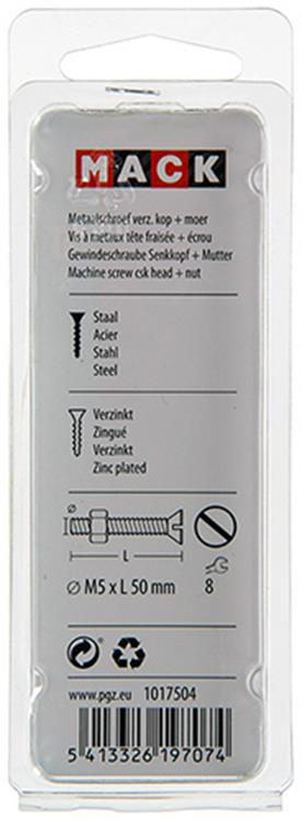 Mack 1017504 - vis à métal galvanisée. tête + écrou plaqué 8 pcs m5 x 50 mm | 10 pièces