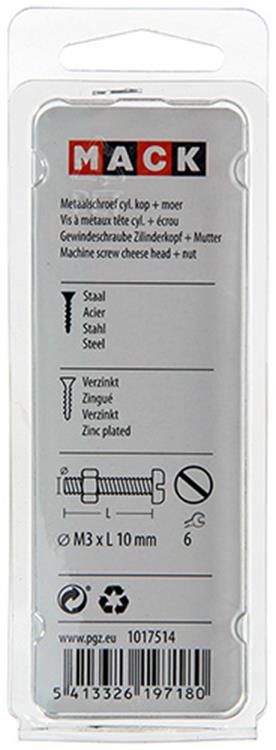 Mack 1017514 - vérin à vis métal. tête + écrou plaqué 30 pcs m3 x 10 mm | 10 pièces