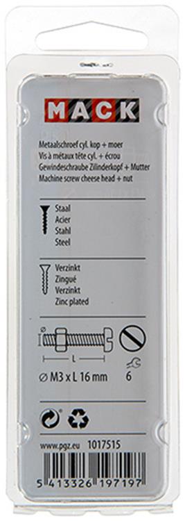 Mack 1017515 - vérin à vis métal. tête + écrou plaqué 27 pcs m3 x 16 mm | 10 pièces