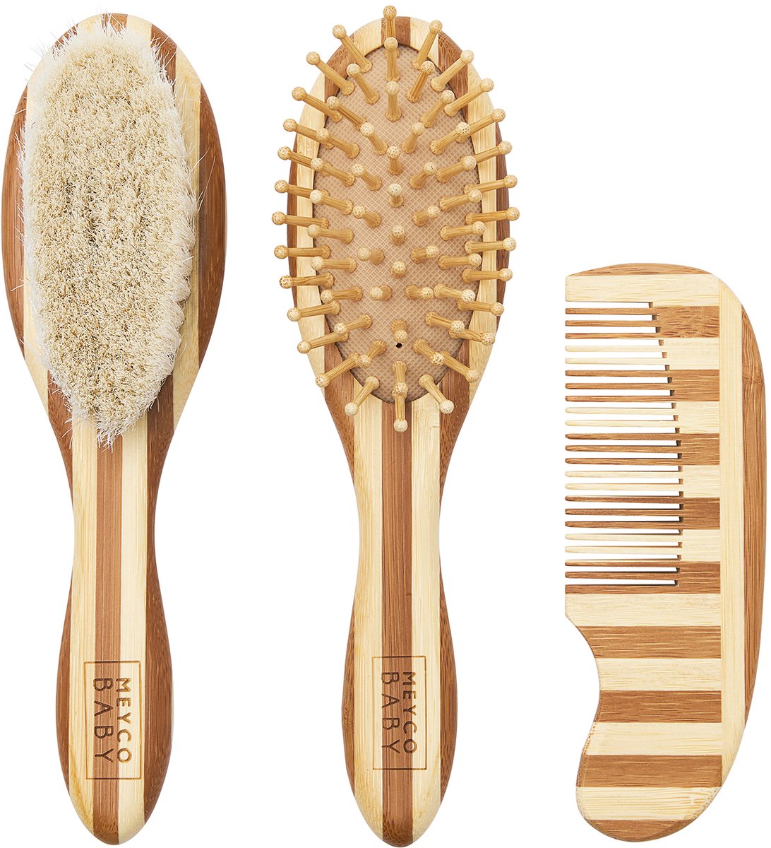 Ensemble de cheveux à rayures pour bébé Meyco - bambou - noyer naturel - 3 pièces