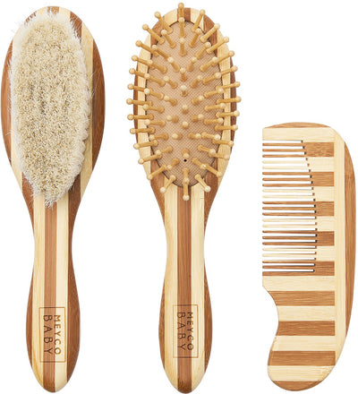Ensemble de cheveux à rayures pour bébé Meyco - bambou - noyer naturel - 3 pièces