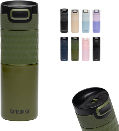 Kambukka etna grip tasse thermos 500 ml - tasse à café à emporter - facile à nettoyer - tasse à café étanche - tasse à thé - tasse de voyage - guerrier kaki