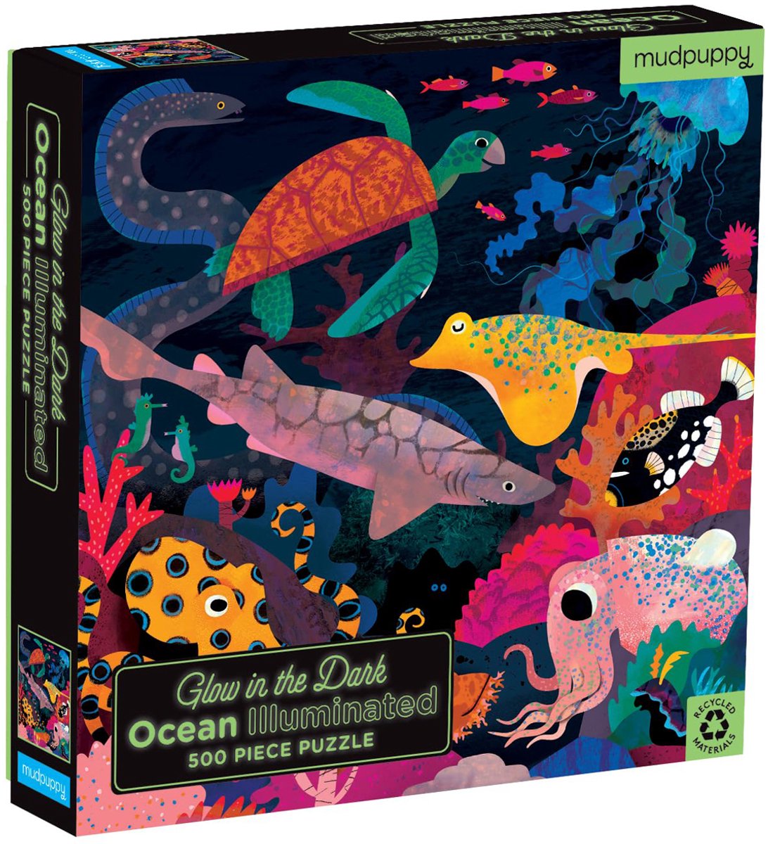 Puzzle Mudpuppy phosphorescent - océan - 51x51cm - 500 pièces - 8 ans