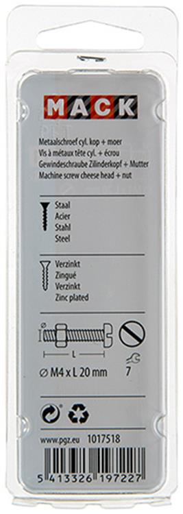 Mack 1017518 - vérin à vis métal. tête + écrou plaqué 18 pcs m4 x 20 mm | 10 pièces