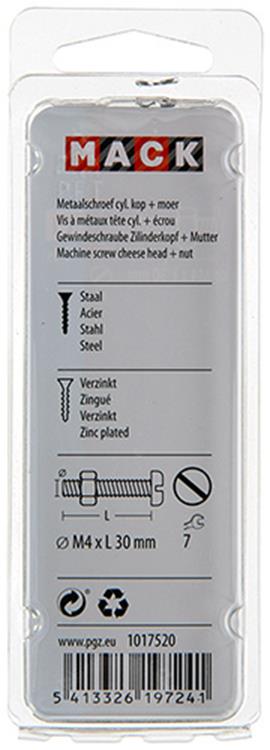 Mack 1017520 - vérin à vis métal. tête + écrou plaqué 14 pcs m4 x 30 mm | 10 pièces