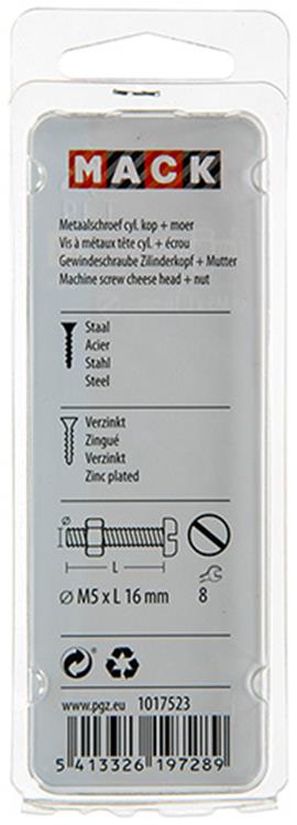 Mack 1017523 - vérin à vis métal. tête + écrou plaqué 16 pcs m5 x 16 mm | 10 pièces