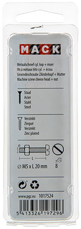 Mack 1017524 - vérin à vis métal. tête + écrou plaqué 15 pcs m5 x 20 mm | 10 pièces