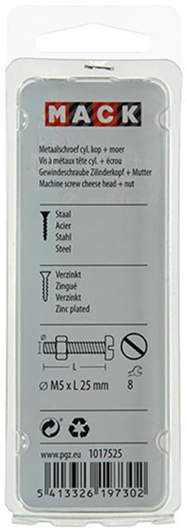 Mack 1017525 - vérin à vis métal. tête + écrou plaqué 14 pcs m5 x 25 mm | 10 pièces