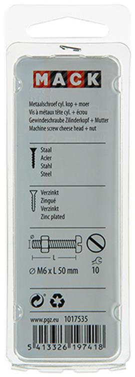Mack 1017535 - vérin à vis métal. tête + écrou plaqué 5 pcs m6 x 50 mm | 10 pièces