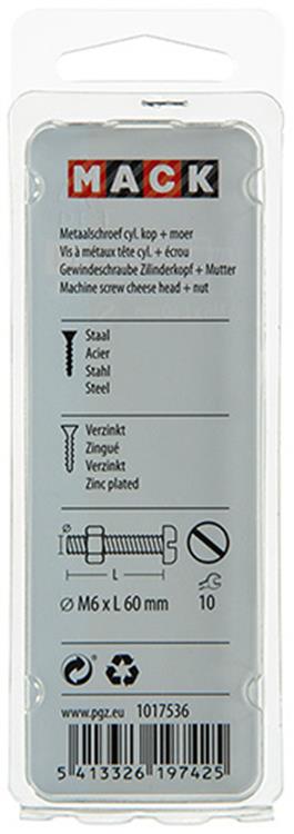 Mack 1017536 - vérin à vis métal. tête + écrou plaqué 4 pcs m6 x 60 mm | 10 pièces