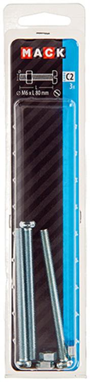Mack 1017537 - vérin à vis métal. tête + écrou plaqué 3 pcs m6 x 80 mm | 5 pièces