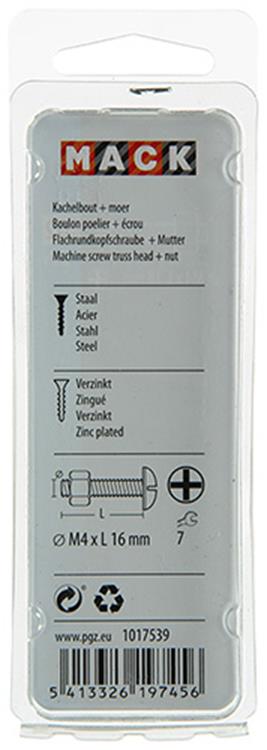 Mack 1017539 - boulon de chauffage + écrou acier galvanisé 22 pcs m4 x 16 mm | 10 pièces