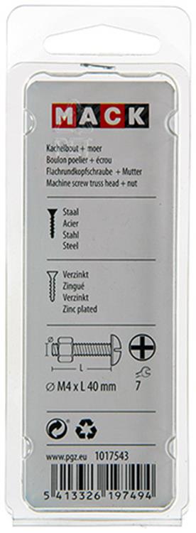 Mack 1017543 - boulon de chauffage + écrou acier galvanisé 14 pcs m4 x 40 mm | 10 pièces