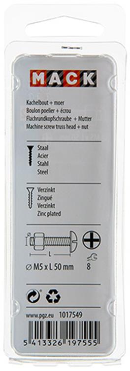 Mack 1017549 - boulon de chauffage + écrou acier galvanisé 8 pcs m5 x 50 mm | 5 pièces