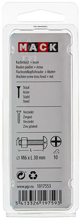Mack 1017553 - boulon de chauffage + écrou acier galvanisé 8 pcs m6 x 30 mm | 5 pièces