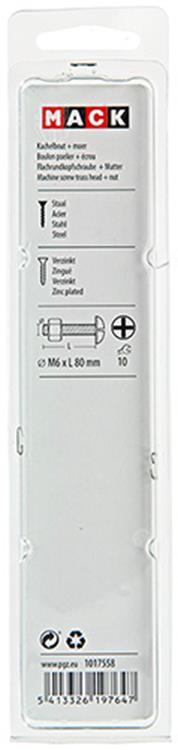 Mack 1017558 - boulon de chauffage + écrou acier galvanisé 4 pcs m6 x 80 mm | 5 pièces