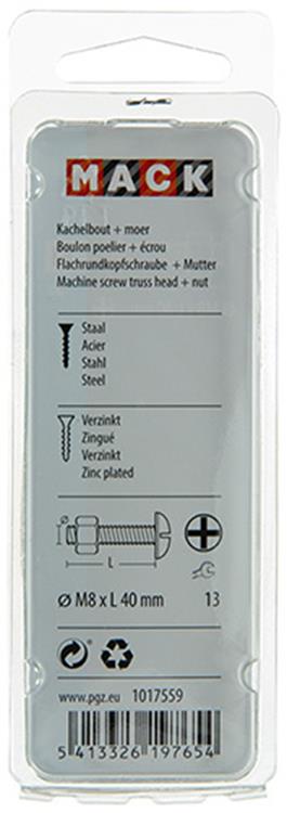 Mack 1017559 - boulon de chauffage + écrou acier galvanisé 5 pcs m8 x 40 mm | 5 pièces