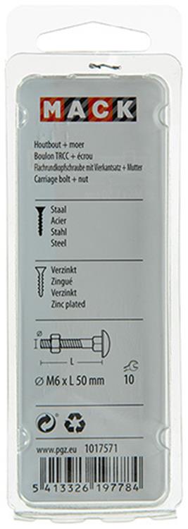 Mack 1017571 - boulon à bois + écrou en acier galvanisé 7 pcs m6 x 50 mm | 5 pièces