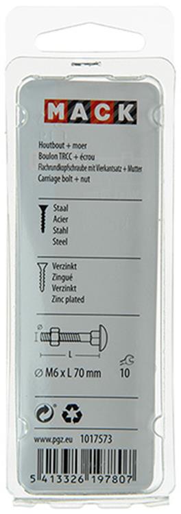 Mack 1017573 - boulon à bois + écrou en acier galvanisé 5 pcs m6 x 70 mm | 5 pièces