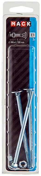 Mack 1017575 - boulon à bois + écrou en acier galvanisé 3 pcs m6 x 100 mm | 5 pièces