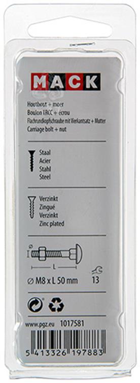 Mack 1017581 - boulon à bois + écrou en acier galvanisé 5 pcs m8 x 50 mm | 5 pièces