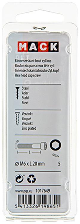 Mack 1017649 - boulon à six pans creux cyl. tête plaquée. 7 pièces m6 x 20 mm | 10 pièces