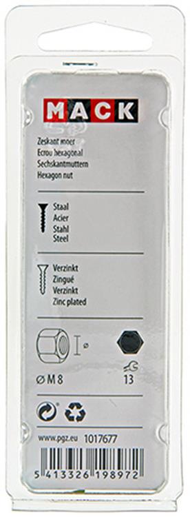 Mack 1017677 - écrou hexagonal en acier galvanisé 20 pcs m 8 | 10 pièces