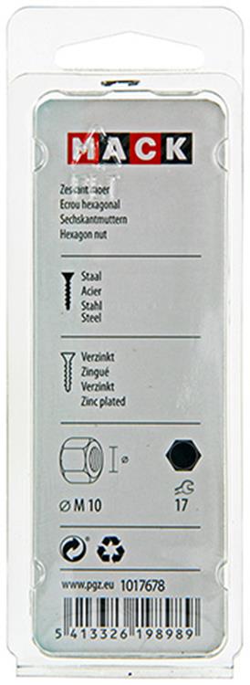 Mack 1017678 - écrou hexagonal en acier galvanisé 8 pièces m 10 | 10 pièces