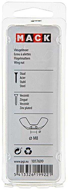 Mack 1017699 - écrou à oreilles en acier galvanisé 4 pcs m8 | 10 pièces