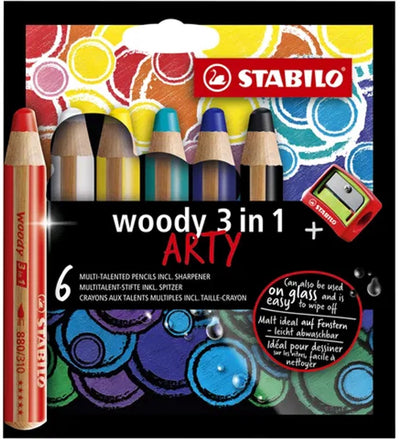 Crayons de couleur arty de stabililo Woody - 6 couleurs + crayon Sharper