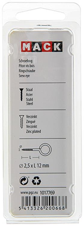 Mack 1017769 - oeil à vis en acier galvanisé 18pcs 2,5 x 12 mm | 10 pièces
