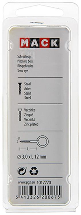 Mack 1017770 - oeil à vis en acier galvanisé 15pcs 3,0 x 12 mm | 10 pièces